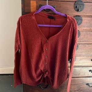 Maroon button-down cardigan sweater